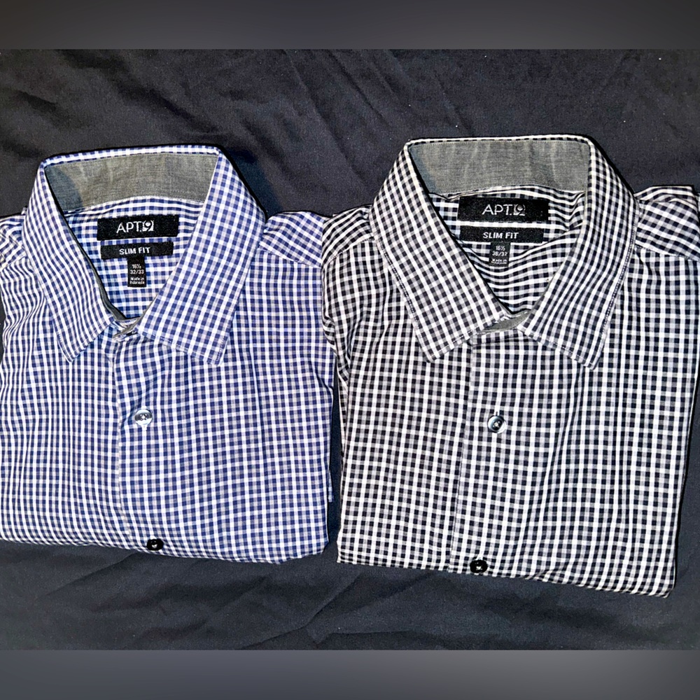 Apt 9 Slim Fit Blue White Black White Plaid Dress Shirt Men’s sz 16 1/2